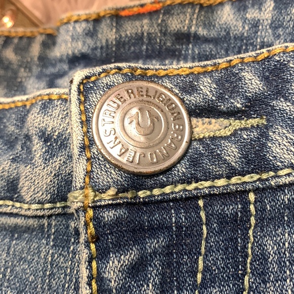 🌹Y2K VINTAGE TRUE RELIGION • Low Rise Stretch Cut Blue Denim Shorts - Picture 4 of 14